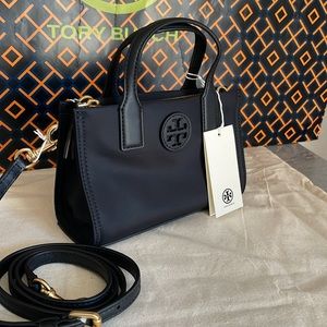 NWT , tory burch ella nylon mini tote crossbody  in black 146437